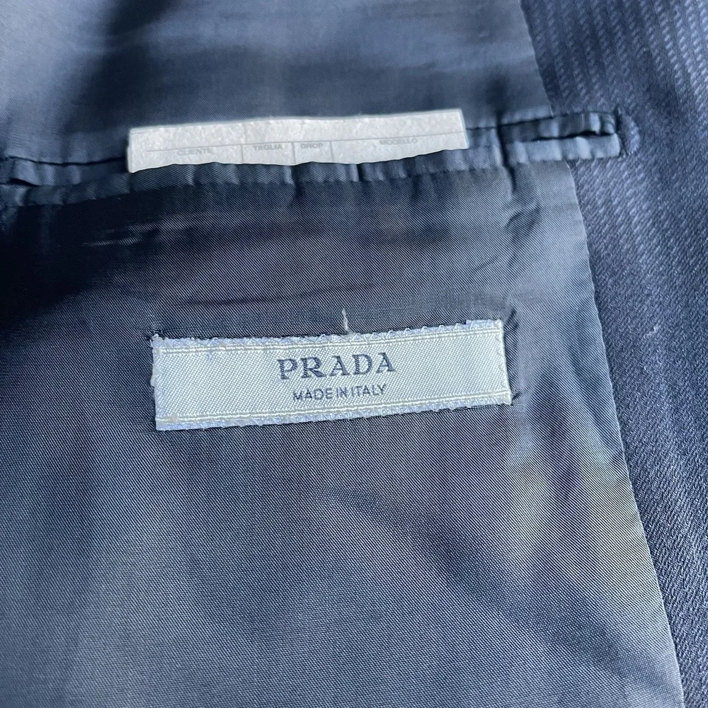 Vintage Prada Men's Black Blazer Size 48 Tonal Stripes 3 Buttons